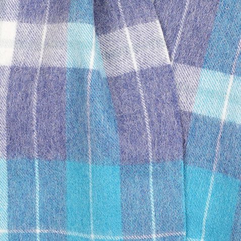 Edinburgh 100% Lambswool Scarf – Premium Soft Wool Wrap - Heivon Check - Denim - Aqua - Lazuli - Heritage Of Scotland -