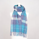 Edinburgh 100% Lambswool Scarf – Premium Soft Wool Wrap - Heivon Check - Denim - Aqua - Lazuli - Heritage Of Scotland -