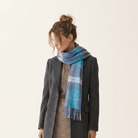 Edinburgh 100% Lambswool Scarf – Premium Soft Wool Wrap - Heivon Check - Denim - Aqua - Lazuli - Heritage Of Scotland -