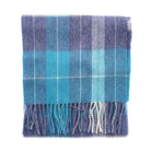 Edinburgh 100% Lambswool Scarf – Premium Soft Wool Wrap - Heivon Check - Denim - Aqua - Lazuli - Heritage Of Scotland -
