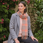 Edinburgh 100% Lambswool Scarf – Premium Soft Wool Wrap - Heivon Tattersall - Warm Taupe/Coral - Heritage Of Scotland -