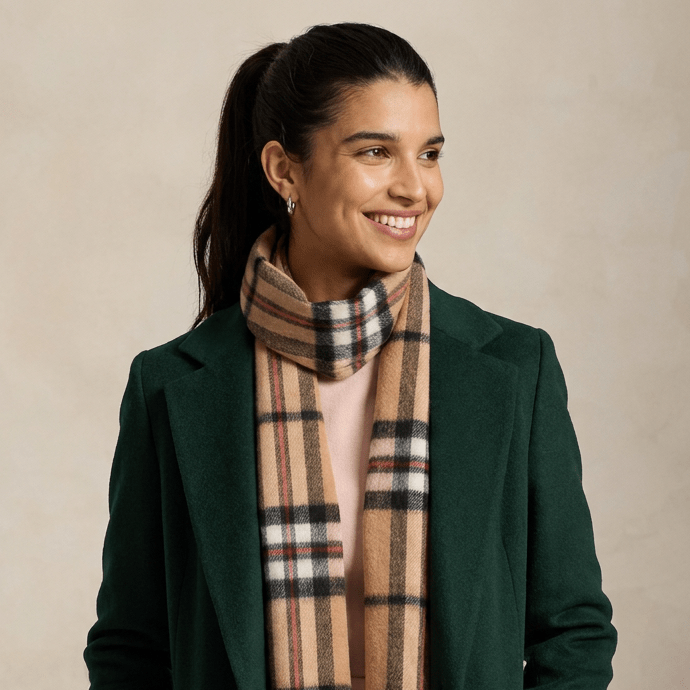 Edinburgh 100% Lambswool Scarf – Premium Soft Wool Wrap - Large Off Centre Thomson Camel - Heritage Of Scotland -