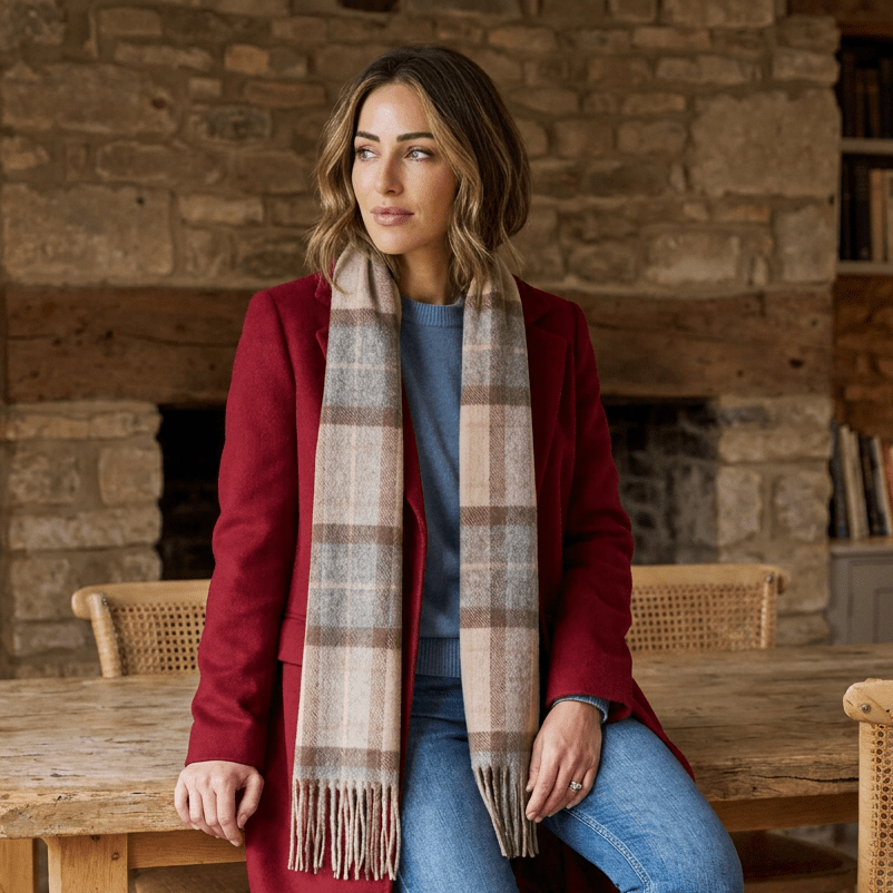 Edinburgh 100% Lambswool Scarf – Premium Soft Wool Wrap - Mackellar Natural - Heritage Of Scotland -