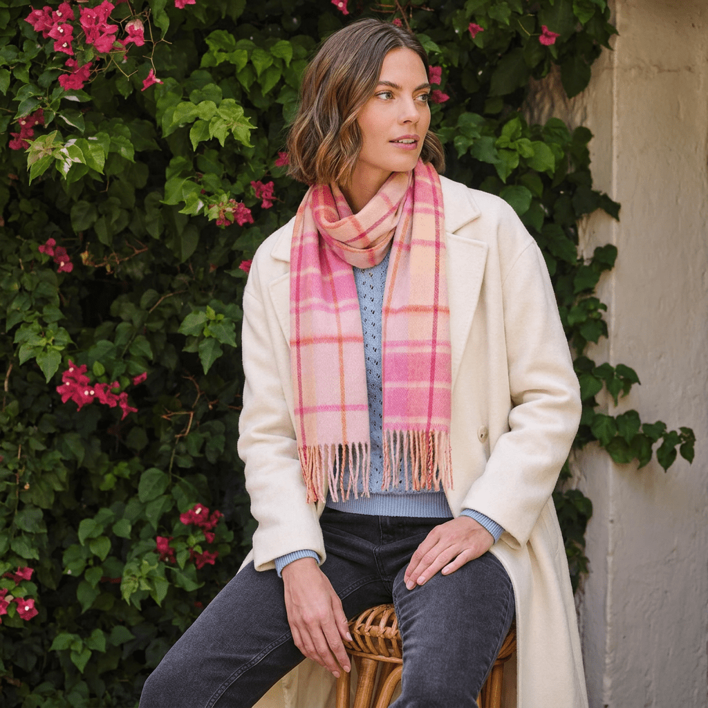 Edinburgh 100% Lambswool Scarf – Premium Soft Wool Wrap - Mill Check Ginger - Heritage Of Scotland -