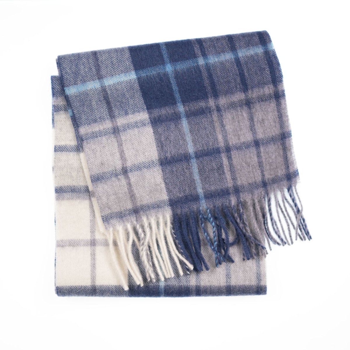 Edinburgh 100% Lambswool Scarf – Premium Soft Wool Wrap - Mill Check Navy - Heritage Of Scotland -