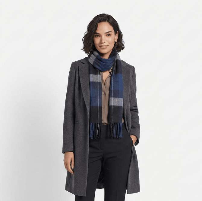 Edinburgh 100% Lambswool Scarf – Premium Soft Wool Wrap - Mixed Check - Blue - Heritage Of Scotland -