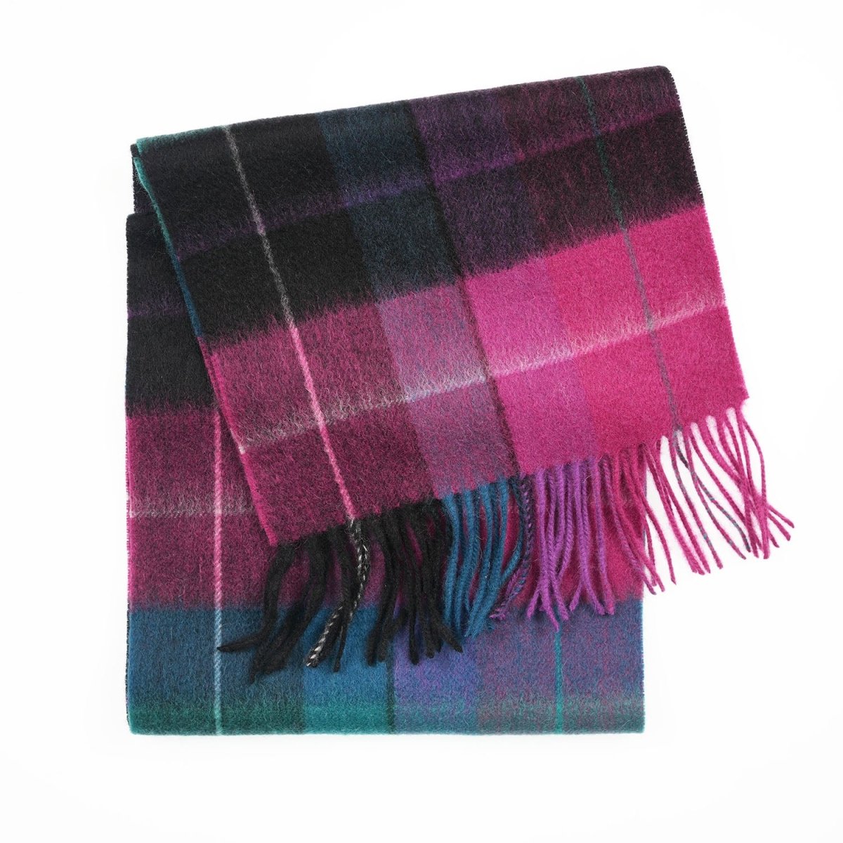 Edinburgh 100% Lambswool Scarf – Premium Soft Wool Wrap - Mixed Check - Magenta and Black - Heritage Of Scotland -