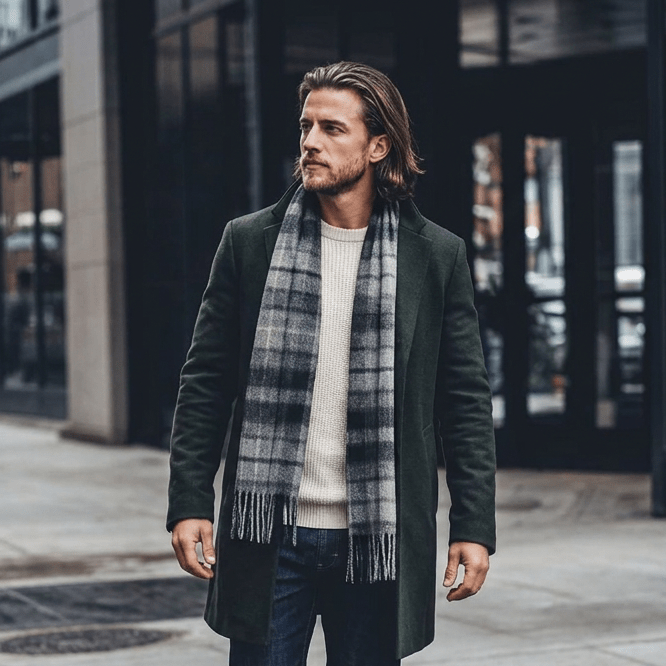 Edinburgh 100% Lambswool Scarf – Premium Soft Wool Wrap - MONOCHROME BUCHANAN - Heritage Of Scotland -