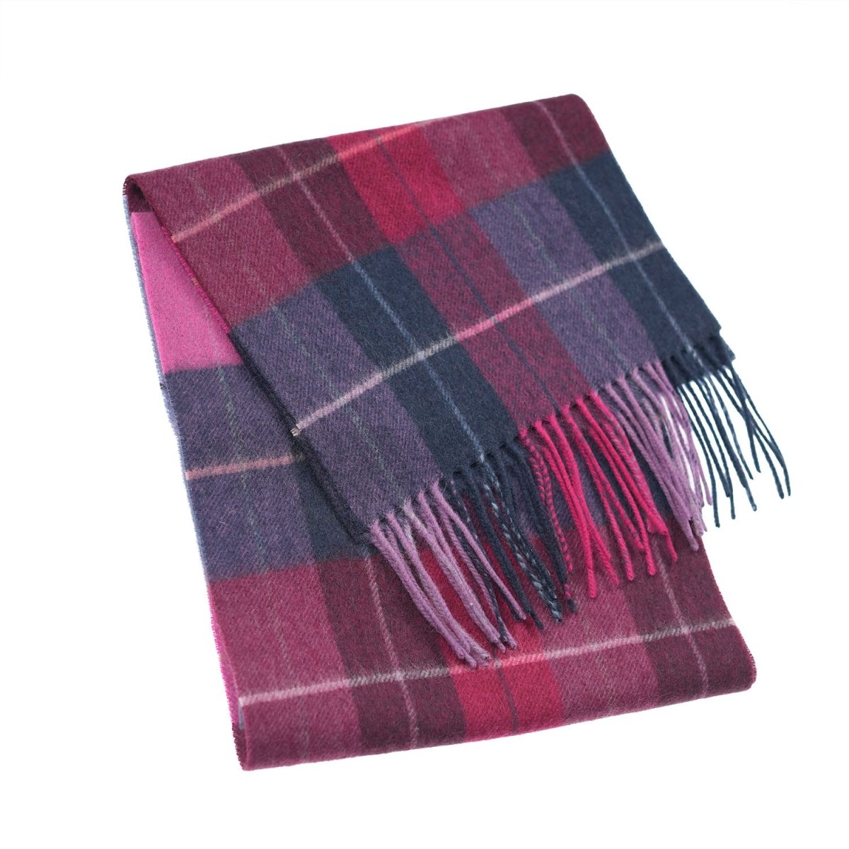 Edinburgh 100% Lambswool Scarf – Premium Soft Wool Wrap - Multi Windowpane - Navy andPink - Heritage Of Scotland -