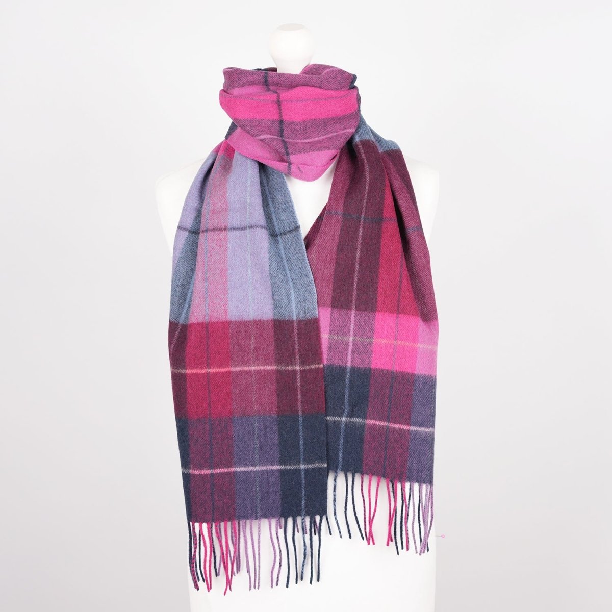Edinburgh 100% Lambswool Scarf – Premium Soft Wool Wrap - Multi Windowpane - Navy andPink - Heritage Of Scotland -