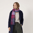 Edinburgh 100% Lambswool Scarf – Premium Soft Wool Wrap - Multi Windowpane - Navy andPink - Heritage Of Scotland -