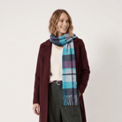 Edinburgh 100% Lambswool Scarf – Premium Soft Wool Wrap - Myriad Check - Aqua, Navy and Bordeaux - Heritage Of Scotland -