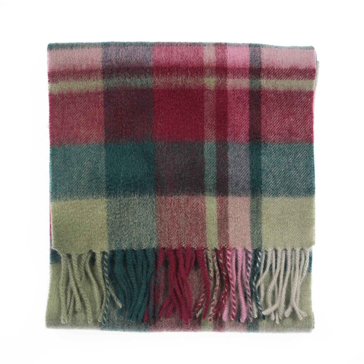 Edinburgh 100% Lambswool Scarf – Premium Soft Wool Wrap - Myriad Check - Khaki/Bordeaux - Heritage Of Scotland -