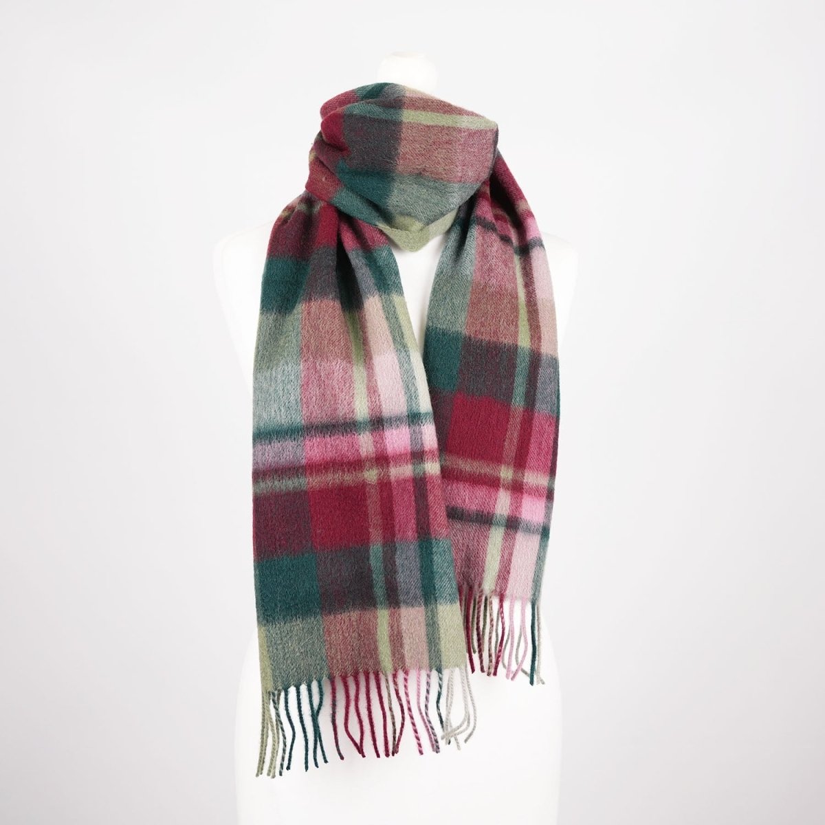 Edinburgh 100% Lambswool Scarf – Premium Soft Wool Wrap - Myriad Check - Khaki/Bordeaux - Heritage Of Scotland -