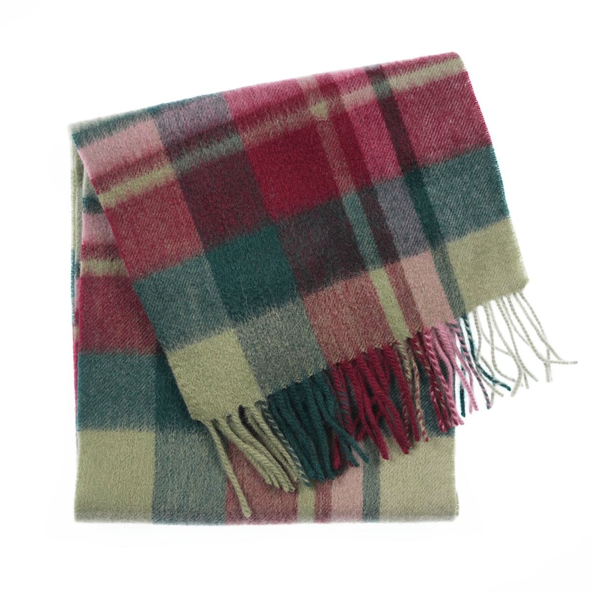 Edinburgh 100% Lambswool Scarf – Premium Soft Wool Wrap - Myriad Check - Khaki/Bordeaux - Heritage Of Scotland -