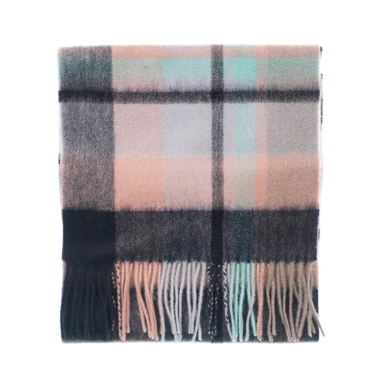 Edinburgh 100% Lambswool Scarf – Premium Soft Wool Wrap - Myriad Check - Navy, Greige and Light Blue - Heritage Of Scotland -