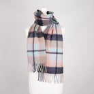 Edinburgh 100% Lambswool Scarf – Premium Soft Wool Wrap - Myriad Check - Navy, Greige and Light Blue - Heritage Of Scotland -