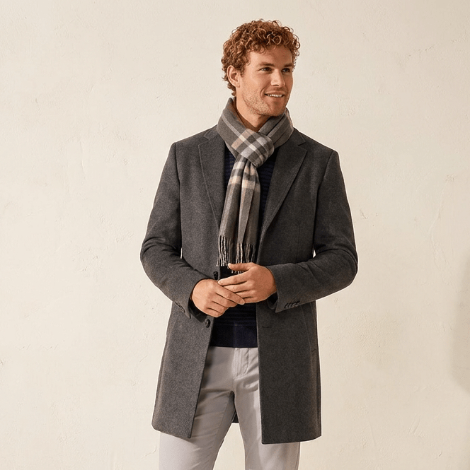 Edinburgh 100% Lambswool Scarf – Premium Soft Wool Wrap - Oversized Check Taupe - Heritage Of Scotland -
