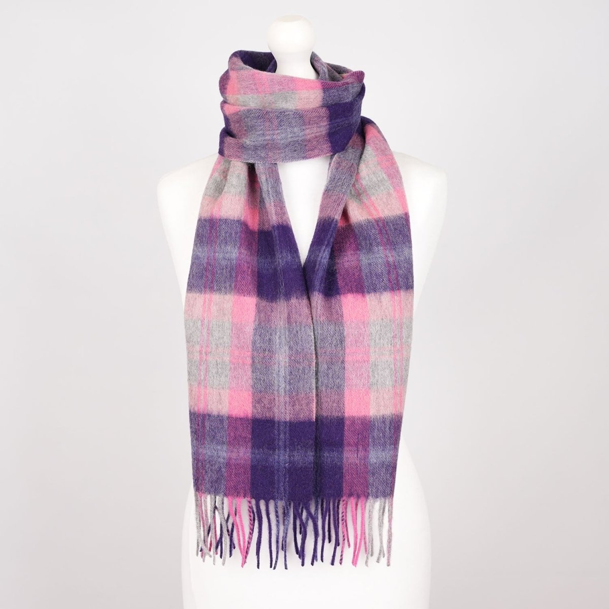 Edinburgh 100% Lambswool Scarf – Premium Soft Wool Wrap - Scarf Baird Check Fuschia - Heritage Of Scotland -