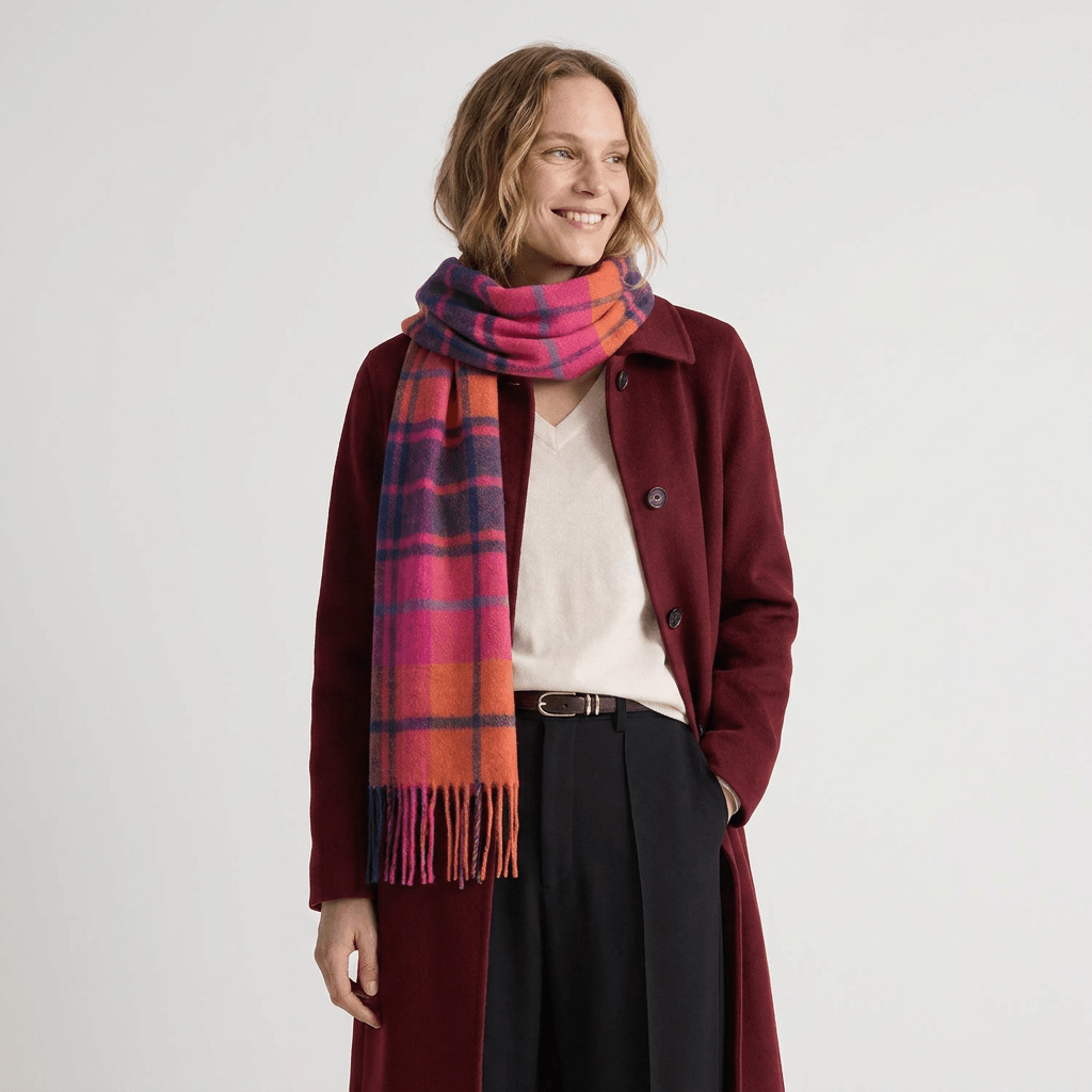 Edinburgh 100% Lambswool Scarf – Premium Soft Wool Wrap - Scarf Mill Check Jazz - Heritage Of Scotland -