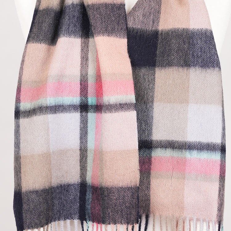 Edinburgh 100% Lambswool Scarf – Premium Soft Wool Wrap - Scarf Myriad Check - Navy,Peony and Aqua - Heritage Of Scotland -