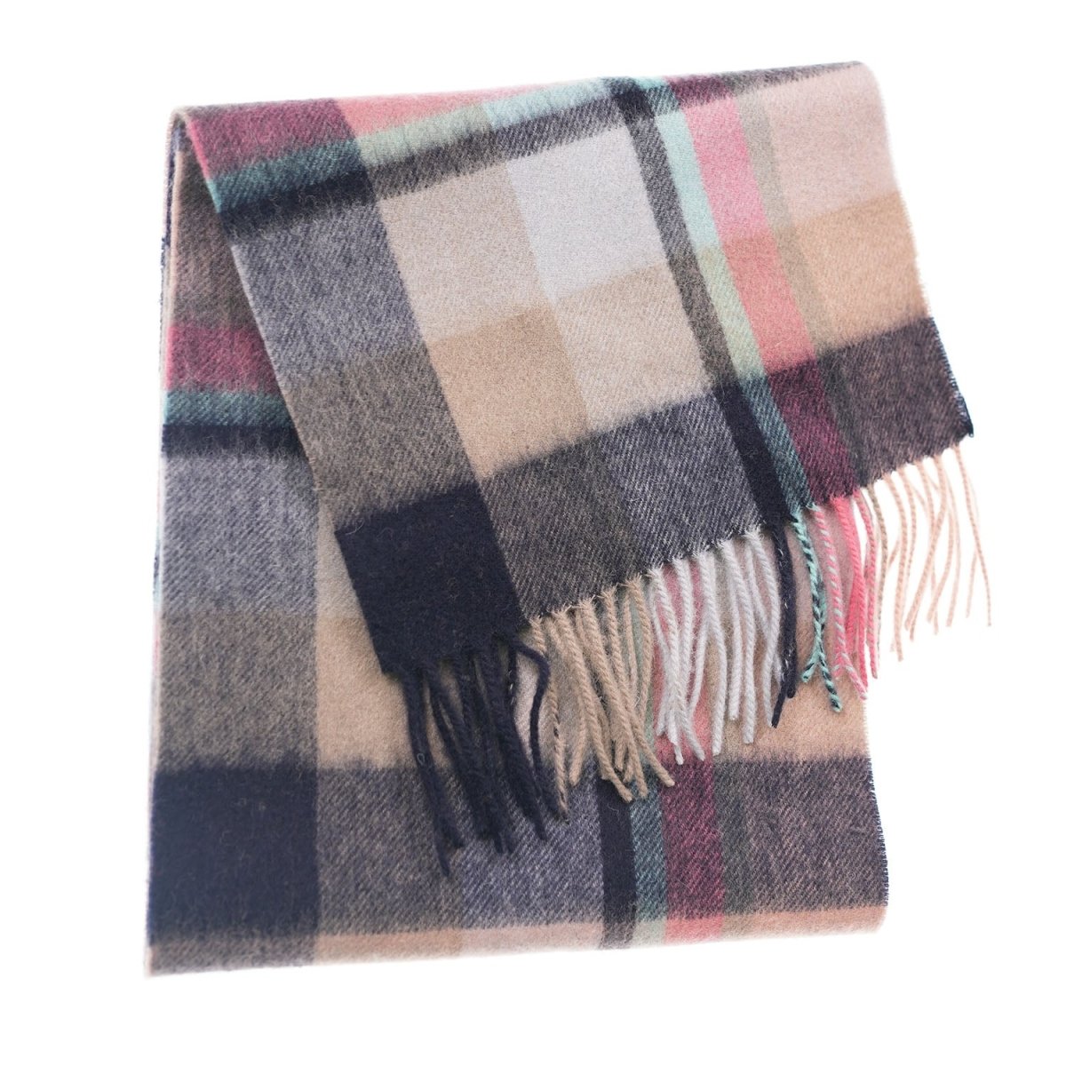 Edinburgh 100% Lambswool Scarf – Premium Soft Wool Wrap - Scarf Myriad Check - Navy,Peony and Aqua - Heritage Of Scotland -