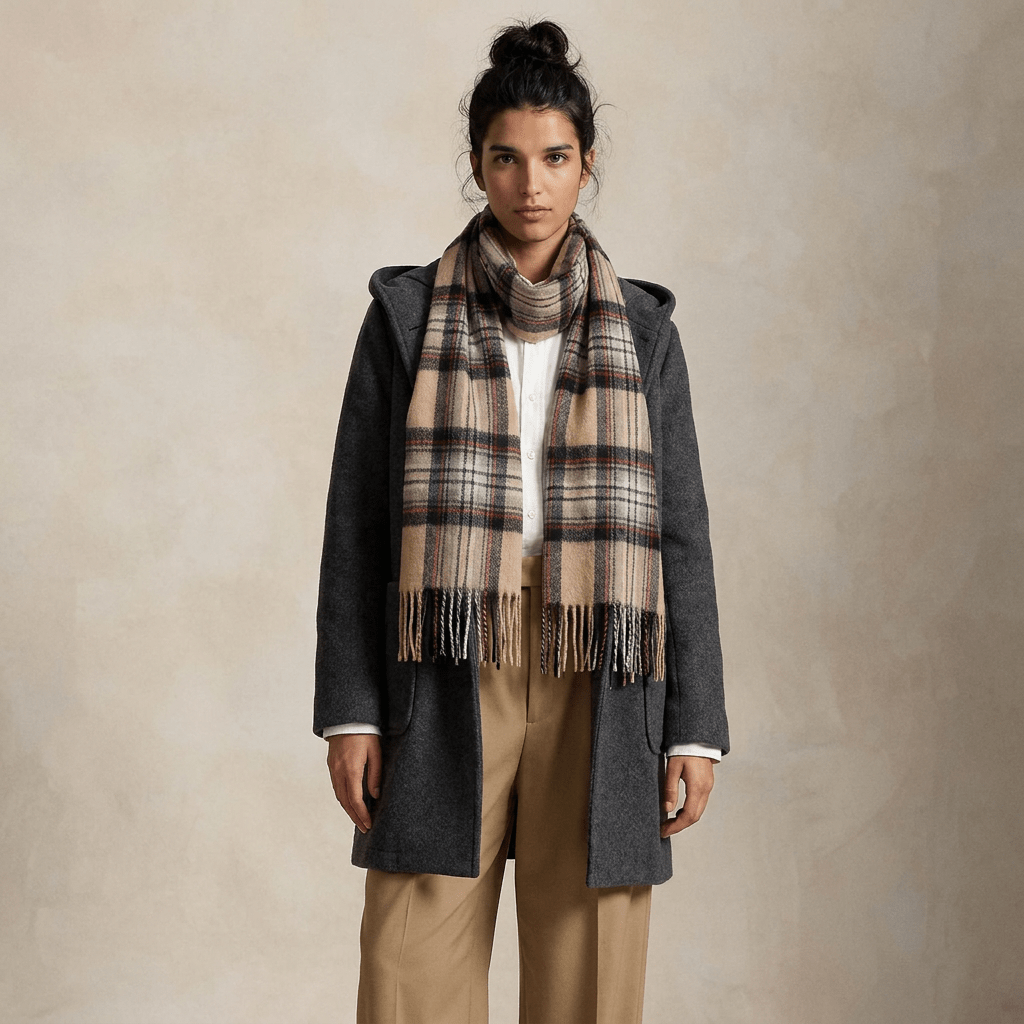 Edinburgh 100% Lambswool Scarf – Premium Soft Wool Wrap - Stewart Camel - Heritage Of Scotland -