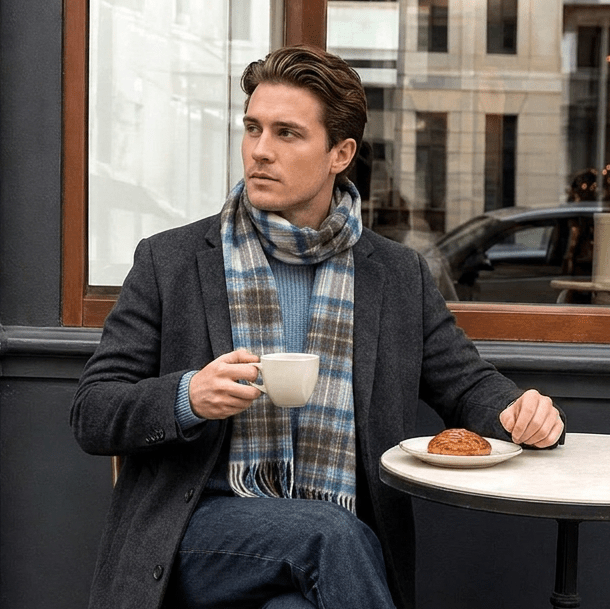 Edinburgh 100% Lambswool Scarf – Premium Soft Wool Wrap - Stewart Muted Blue - Heritage Of Scotland -