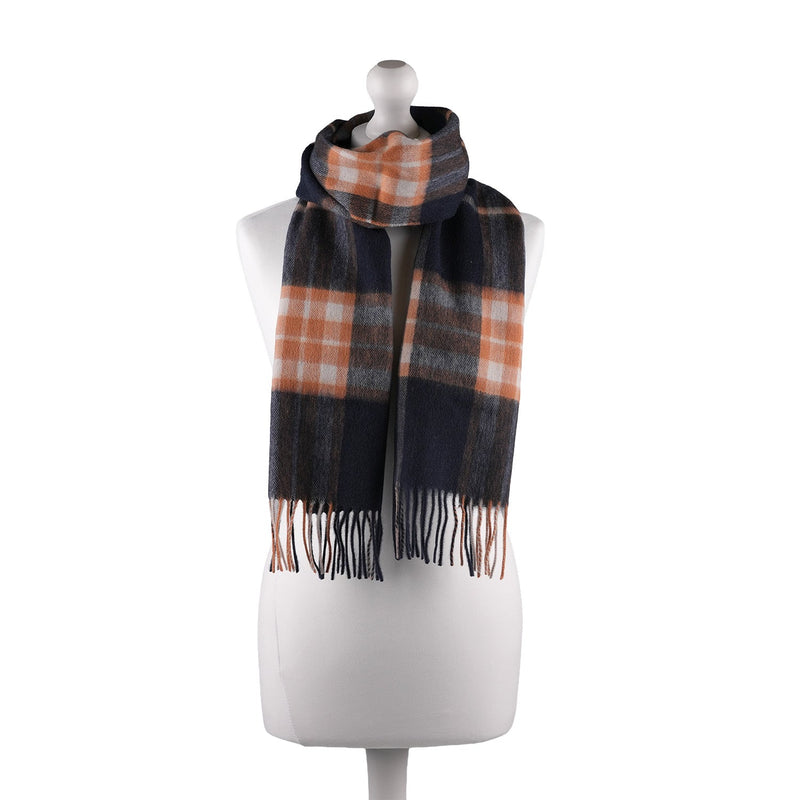 Edinburgh 100% Lambswool Tartan Scarf Enlarged Off Ctr Scotty Thom Navy - Heritage Of Scotland - ENLARGED OFF CTR SCOTTY THOM NAVY