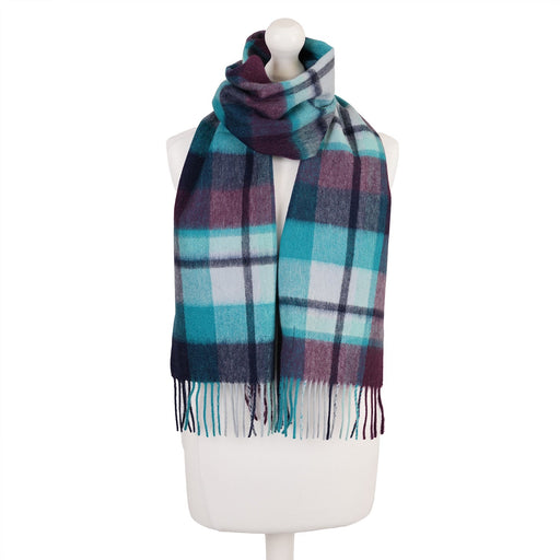 Edinburgh 100% Lambswool Tartan Scarf Myriad Check - Aqua/Navy/Bordeaux - Heritage Of Scotland - Myriad Check - Aqua/Navy/Bordeaux