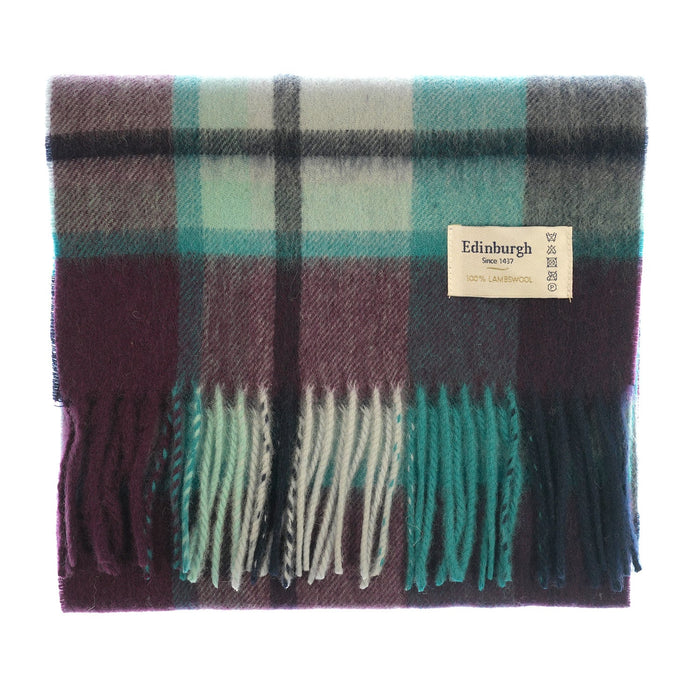 Edinburgh 100% Lambswool Tartan Scarf Myriad Check - Aqua/Navy/Bordeaux - Heritage Of Scotland - Myriad Check - Aqua/Navy/Bordeaux