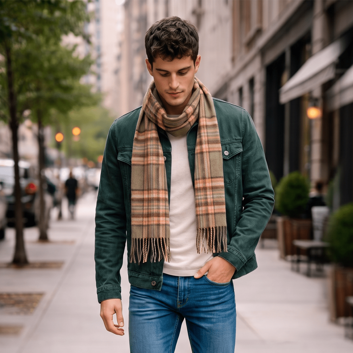 Edinburgh 100% Lambswool Tartan Scarf - Royal Stewart Vintage Green - Heritage Of Scotland -