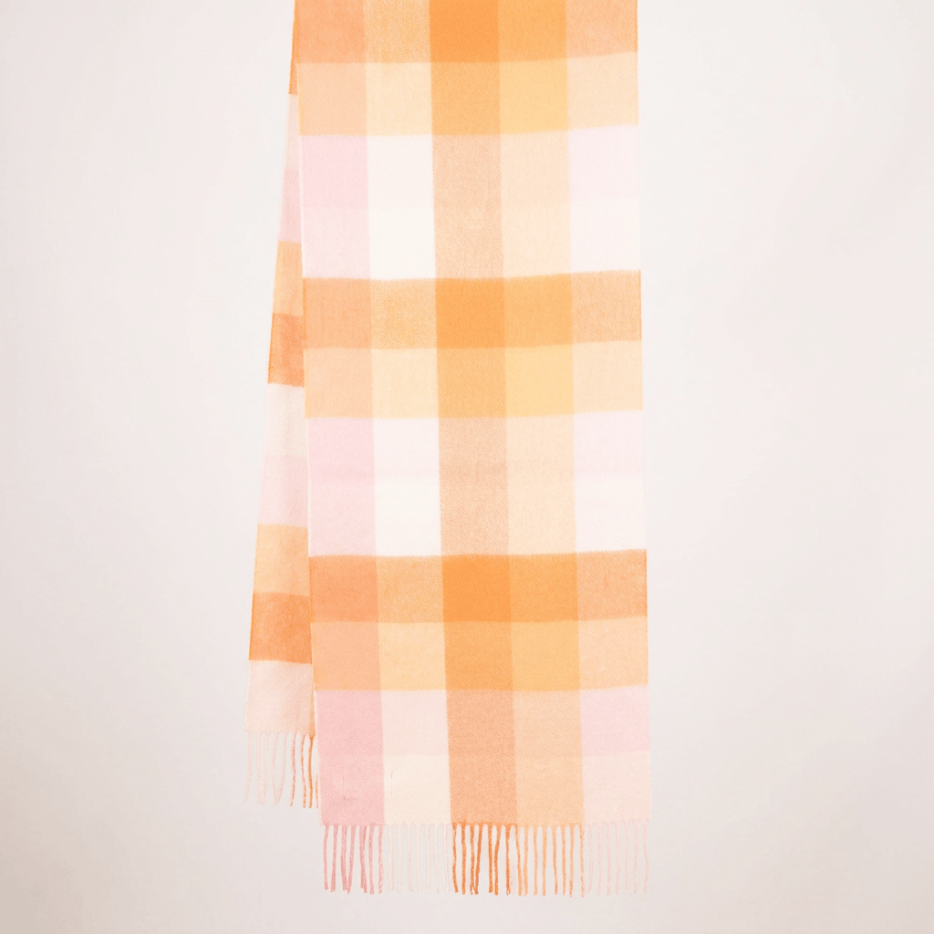Edinburgh 100% Pure Cashmere Wide Scarf – Luxury Oversized Wrap - 5 Square Tartan Pink - Orange - Heritage Of Scotland -
