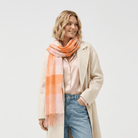 Edinburgh 100% Pure Cashmere Wide Scarf – Luxury Oversized Wrap - 5 Square Tartan Pink - Orange - Heritage Of Scotland -