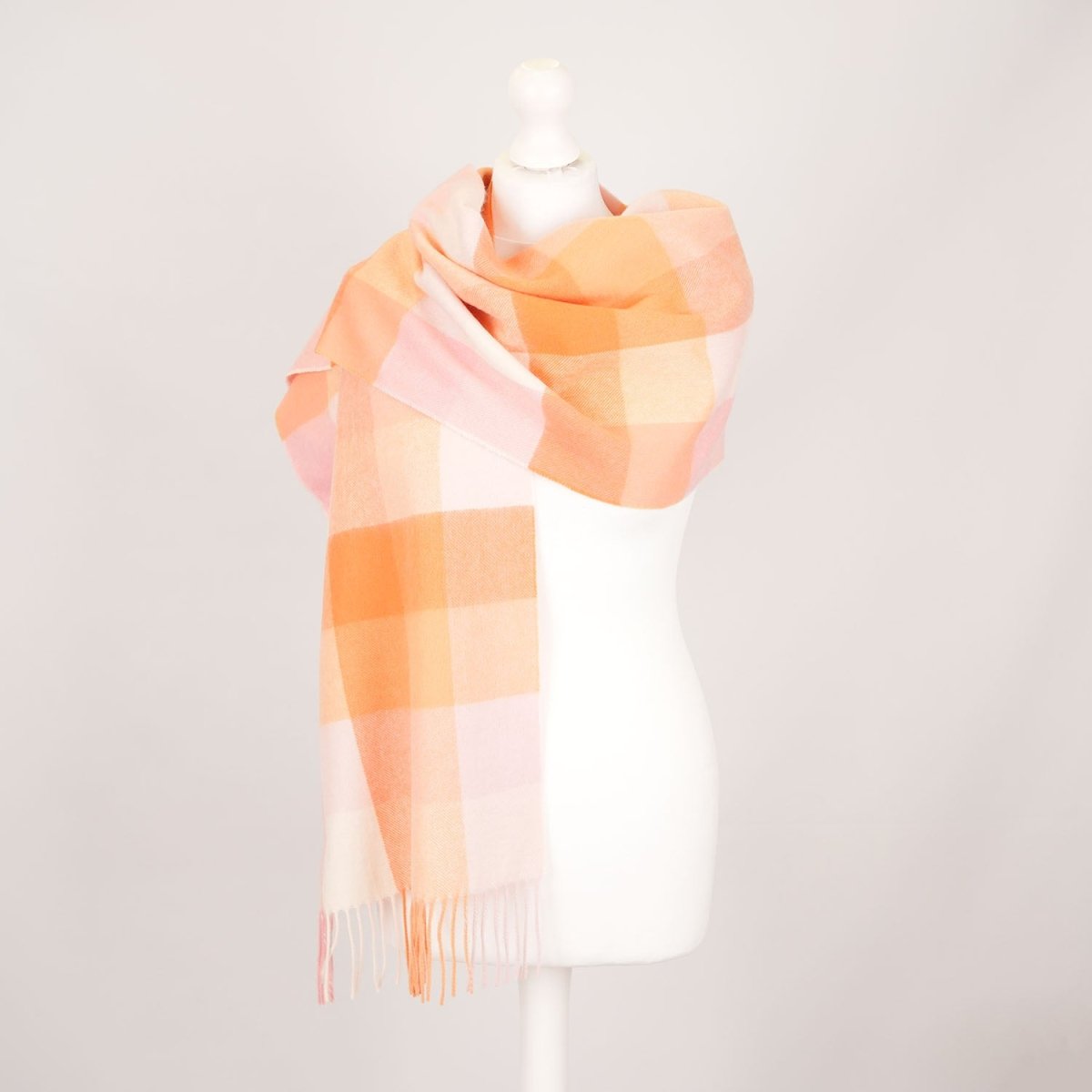 Edinburgh 100% Pure Cashmere Wide Scarf – Luxury Oversized Wrap - 5 Square Tartan Pink - Orange - Heritage Of Scotland -