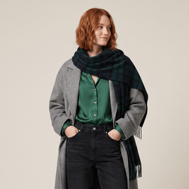 Edinburgh 100% Pure Cashmere Wide Scarf – Luxury Oversized Wrap - Black Watch - Heritage Of Scotland -