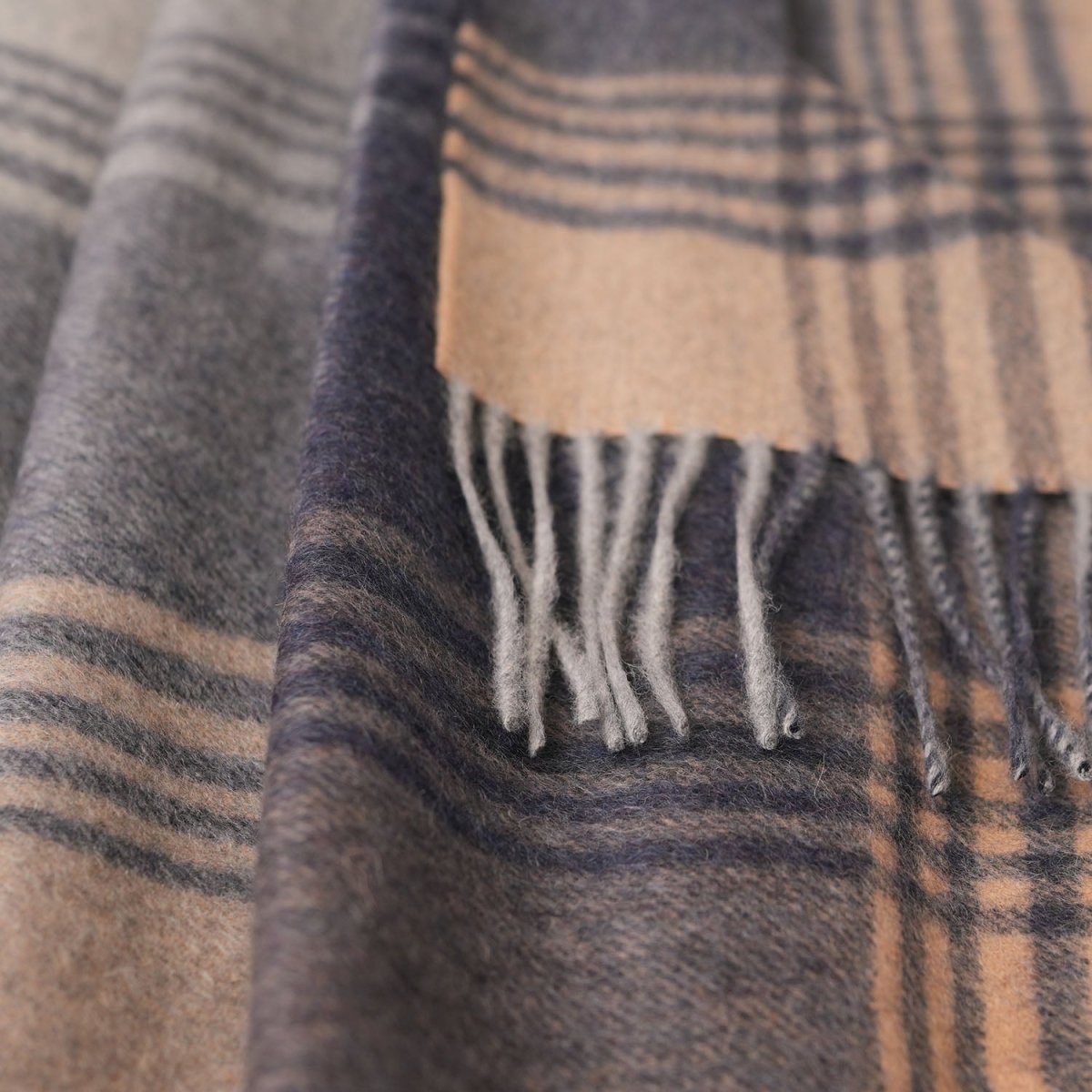 Edinburgh 100% Pure Cashmere Wide Scarf – Luxury Oversized Wrap - Broken Check - Navy and Camel - Heritage Of Scotland -