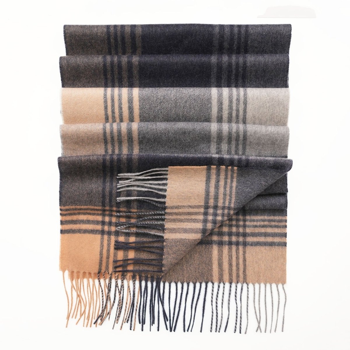 Edinburgh 100% Pure Cashmere Wide Scarf – Luxury Oversized Wrap - Broken Check - Navy and Camel - Heritage Of Scotland -