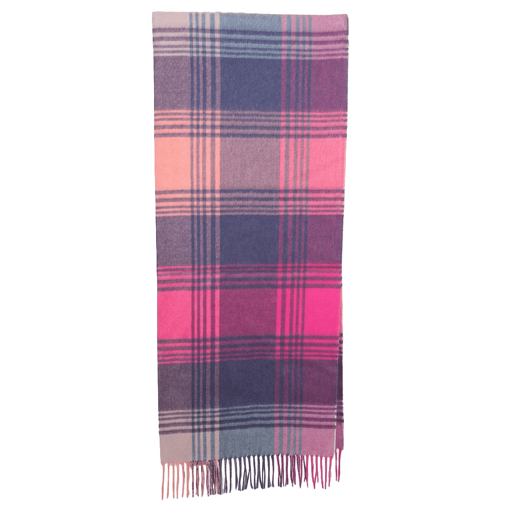 Edinburgh 100% Pure Cashmere Wide Scarf – Luxury Oversized Wrap - Broken Check - Orange - Pink - Denim - Heritage Of Scotland -