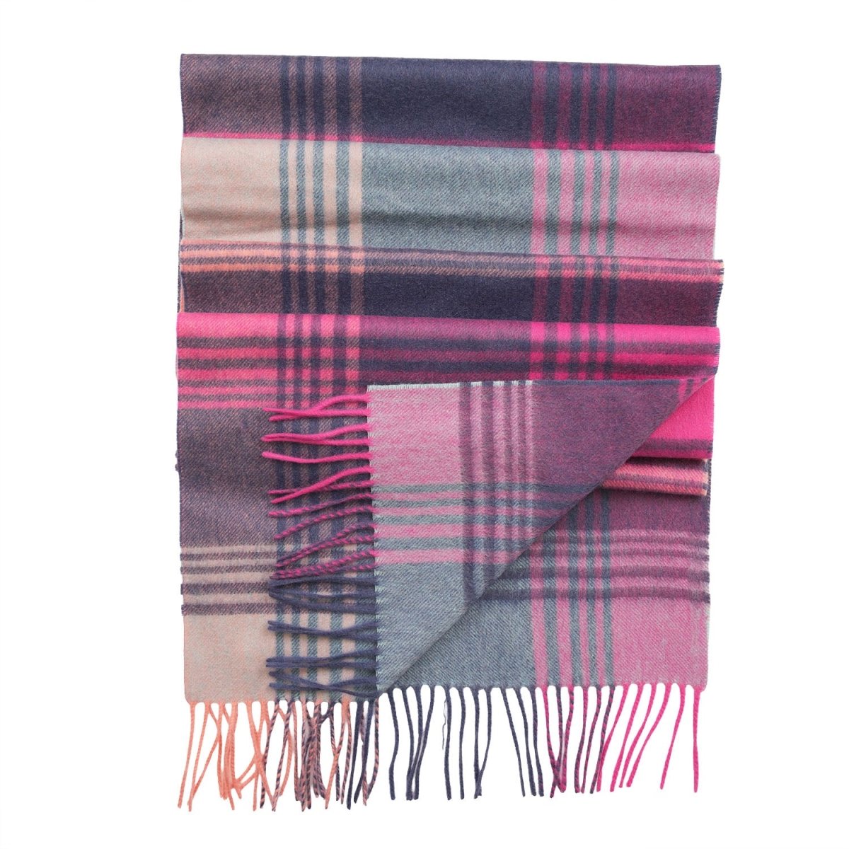 Edinburgh 100% Pure Cashmere Wide Scarf – Luxury Oversized Wrap - Broken Check - Orange - Pink - Denim - Heritage Of Scotland -