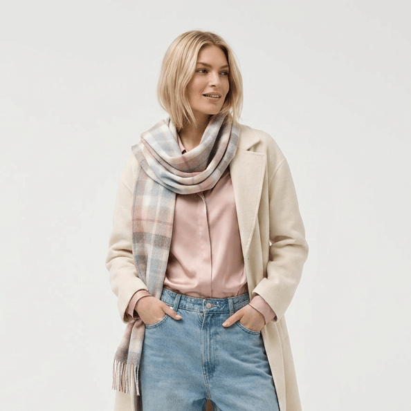 Edinburgh 100% Pure Cashmere Wide Scarf – Luxury Oversized Wrap - Buchanan Mix Grey - Heritage Of Scotland -