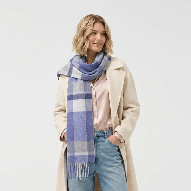 Edinburgh 100% Pure Cashmere Wide Scarf – Luxury Oversized Wrap - Middleton Blue - Heritage Of Scotland -