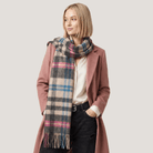 Edinburgh 100% Pure Cashmere Wide Scarf – Luxury Oversized Wrap - Mile Check - Pearl/Pewter - Heritage Of Scotland -