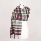 Edinburgh 100% Pure Cashmere Wide Scarf – Luxury Oversized Wrap - Mile Check - Pearl/Pewter - Heritage Of Scotland -