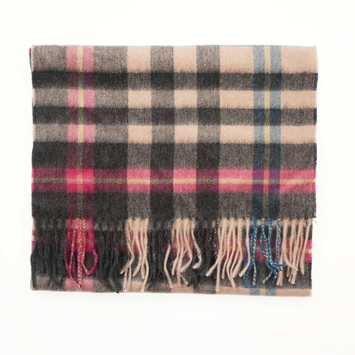 Edinburgh 100% Pure Cashmere Wide Scarf – Luxury Oversized Wrap - Mile Check - Pearl/Pewter - Heritage Of Scotland -