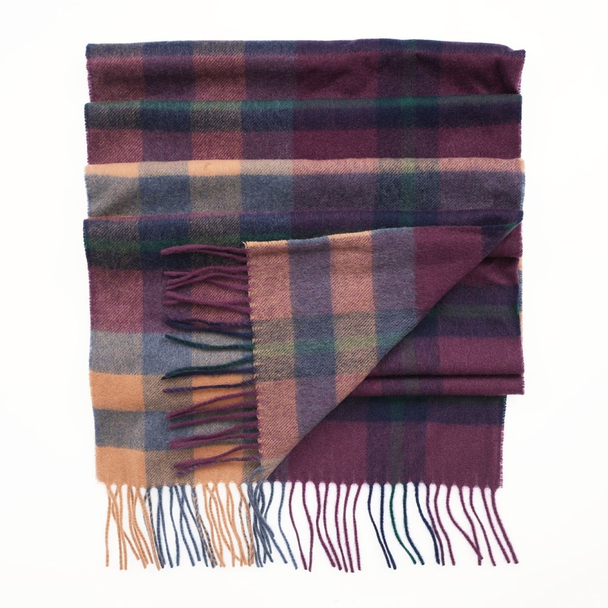 Edinburgh 100% Pure Cashmere Wide Scarf – Luxury Oversized Wrap - Scots Check – Eminence/Camel - Heritage Of Scotland -
