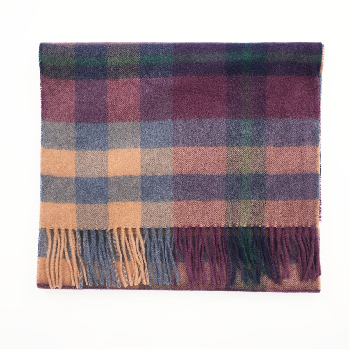 Edinburgh 100% Pure Cashmere Wide Scarf – Luxury Oversized Wrap - Scots Check – Eminence/Camel - Heritage Of Scotland -