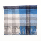 Edinburgh 100% Pure Cashmere Wide Scarf – Luxury Oversized Wrap - Scots Check – Kintyre Blue and Pewter - Heritage Of Scotland -