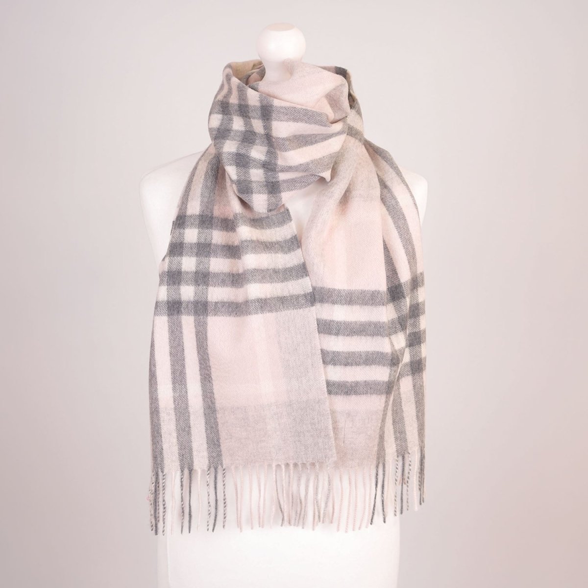 Edinburgh Cashmere Premium Lightweight Scarf - Soft Luxury Wrap - Chequer Tartan - Pink and Grey - Heritage Of Scotland -