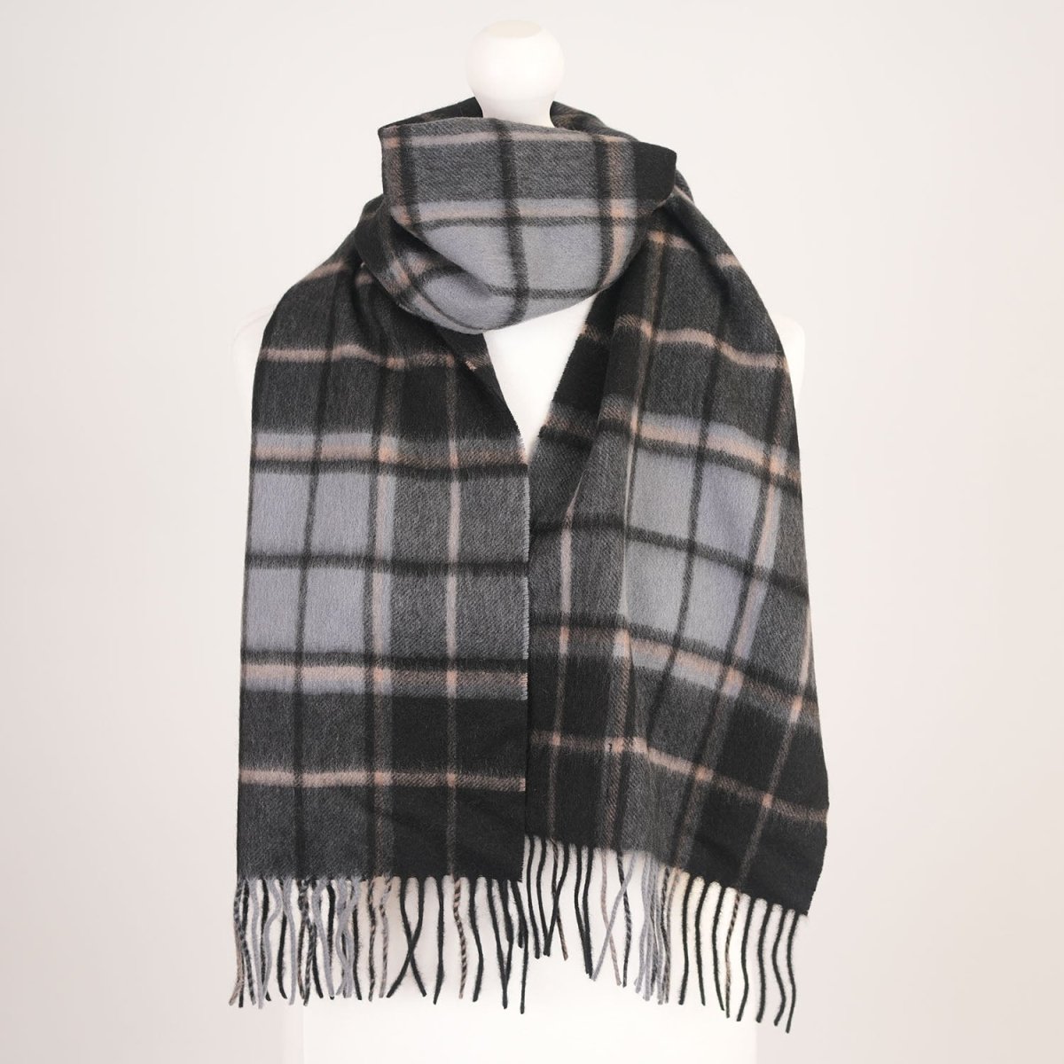 Edinburgh Cashmere Premium Lightweight Scarf - Soft Luxury Wrap - Forrester Black Blue - Heritage Of Scotland -